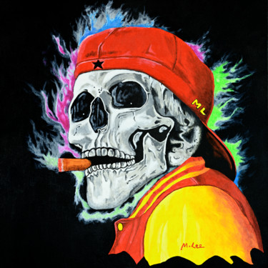 Painting titled "Skull – One last ci…" by Mikey Lee, Original Artwork, Acrylic Mounted on Wood Stretcher frame