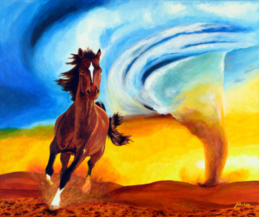 Painting titled "Horse and Tornado" by Mikey Lee, Original Artwork, Acrylic