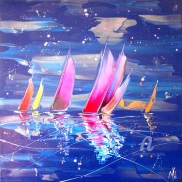 Painting titled "Night regatta 16569" by Mikha, Original Artwork, Acrylic