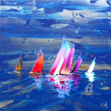 Malerei mit dem Titel "Regatta in blue 169…" von Mikha, Original-Kunstwerk, Acryl