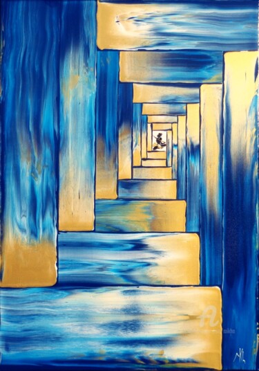 Painting titled "Porte dorée (stairw…" by Mikha, Original Artwork, Acrylic