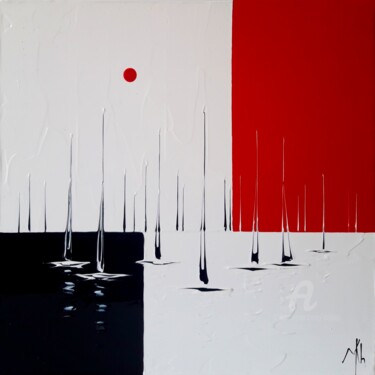 Painting titled "Au mouillage, solei…" by Mikha, Original Artwork, Acrylic Mounted on Wood Stretcher frame