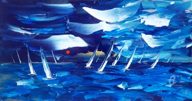 Peinture intitulée "Regatta in storm" par Mikha, Œuvre d'art originale, Acrylique