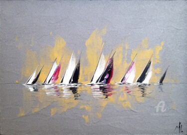 Painting titled "Regatta in silver a…" by Mikha, Original Artwork, Acrylic