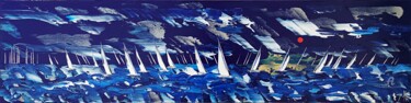 Painting titled "Everblue night rega…" by Mikha, Original Artwork, Acrylic Mounted on Wood Stretcher frame
