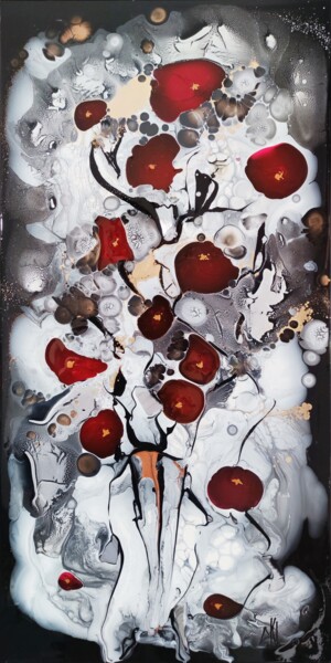 Pittura intitolato "Red blooming on ste…" da Mikha, Opera d'arte originale, Acrilico