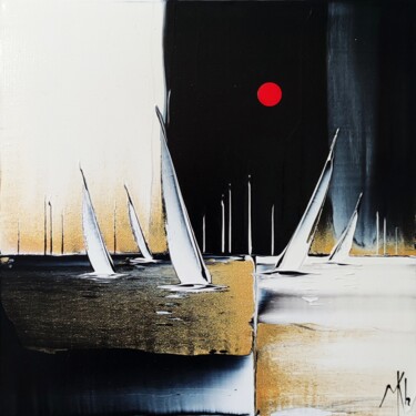 Painting titled "Black night and day…" by Mikha, Original Artwork, Acrylic Mounted on Wood Stretcher frame