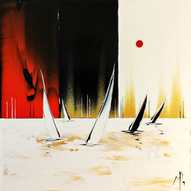 Painting titled "Red black white and…" by Mikha, Original Artwork, Acrylic Mounted on Wood Stretcher frame