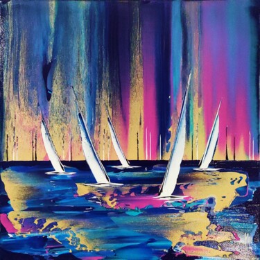 제목이 "Purple regatta"인 미술작품 Mikha로, 원작, 아크릴 나무 들것 프레임에 장착됨