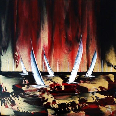 Malerei mit dem Titel "Crimson regatta II" von Mikha, Original-Kunstwerk, Acryl Auf Keilrahmen aus Holz montiert