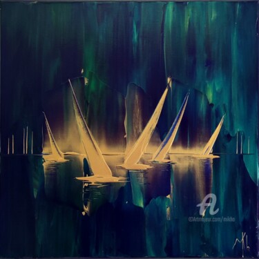 Painting titled "Green and gold rega…" by Mikha, Original Artwork, Acrylic