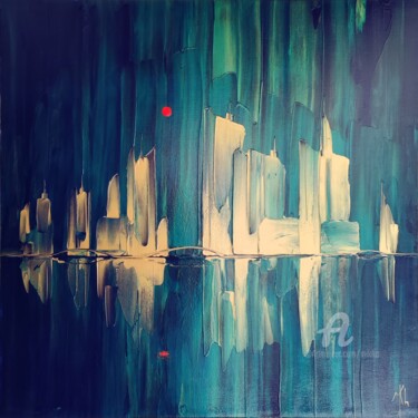 Painting titled "Golden city" by Mikha, Original Artwork, Acrylic Mounted on Wood Stretcher frame
