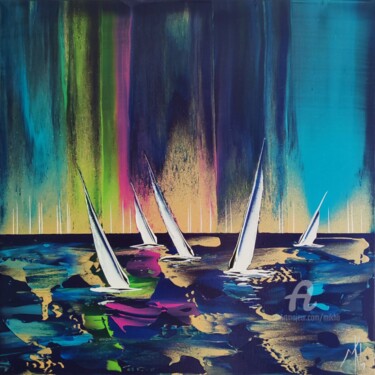 绘画 标题为“Rainbow regatta #6” 由Mikha, 原创艺术品, 丙烯 安装在木质担架架上
