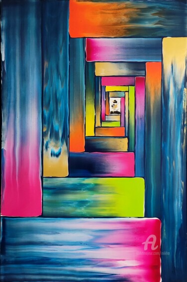 Painting titled "Rainbow stairway" by Mikha, Original Artwork, Acrylic Mounted on Wood Stretcher frame