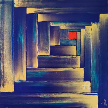 Painting titled "Stairway in blue an…" by Mikha, Original Artwork, Acrylic Mounted on Wood Stretcher frame