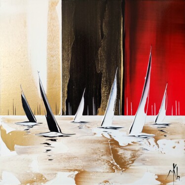 Painting titled "Regatta in gold and…" by Mikha, Original Artwork, Acrylic