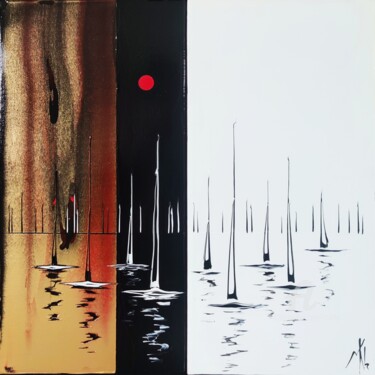 Painting titled "Diptyque "Au port,…" by Mikha, Original Artwork, Acrylic Mounted on Wood Stretcher frame