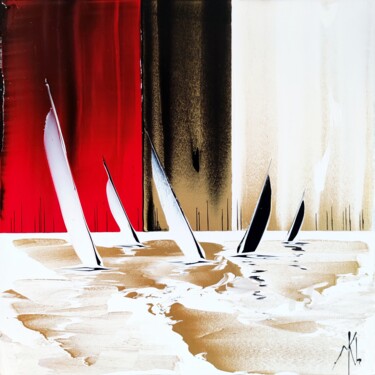 Painting titled "Regatta in gold" by Mikha, Original Artwork, Acrylic Mounted on Wood Stretcher frame