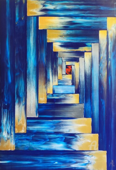 Painting titled "Stairway to... what…" by Mikha, Original Artwork, Acrylic Mounted on Wood Stretcher frame