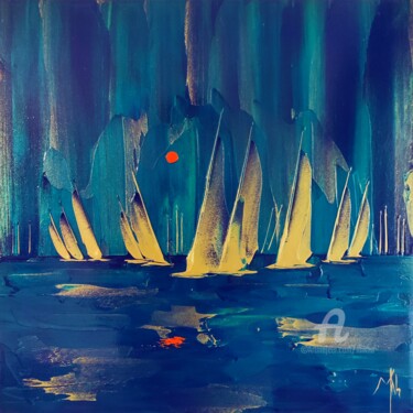 Malarstwo zatytułowany „Blue and gold regat…” autorstwa Mikha, Oryginalna praca, Akryl