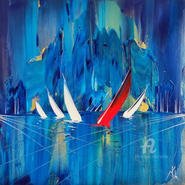 Painting titled "Stormy regatta with…" by Mikha, Original Artwork, Acrylic