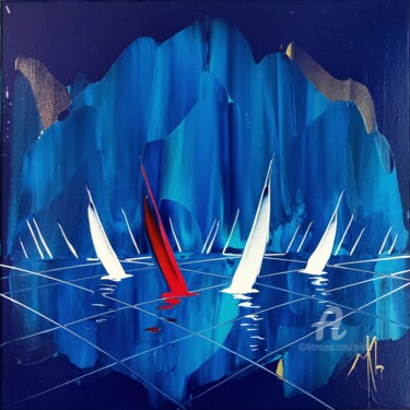 Painting titled "Regatta with the re…" by Mikha, Original Artwork, Acrylic Mounted on Wood Stretcher frame