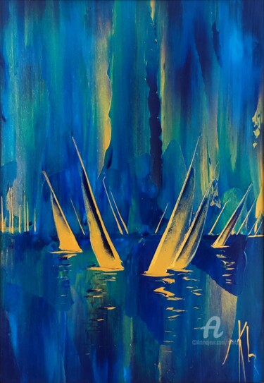 Painting titled "Another regatta in…" by Mikha, Original Artwork, Acrylic