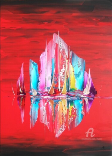 Peinture intitulée "Regatta in red" par Mikha, Œuvre d'art originale, Acrylique