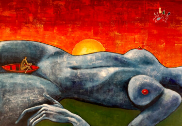 Картина под названием "Along the waves of…" - Mikhail Baranovskiy, Подлинное произведение искусства, Акрил Установлен на Дер…