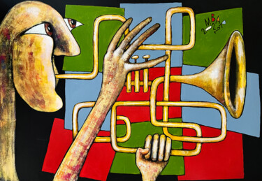 Painting titled "Jazz improvisation" by Mikhail Baranovskiy, Original Artwork, Acrylic Mounted on Wood Stretcher frame