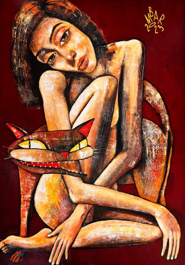 Painting titled "CATharsis" by Mikhail Baranovskiy, Original Artwork, Acrylic Mounted on Wood Stretcher frame