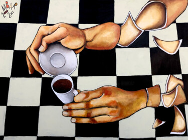 Malerei mit dem Titel "Passion for coffee" von Mikhail Baranovskiy, Original-Kunstwerk, Acryl Auf Keilrahmen aus Holz montie…
