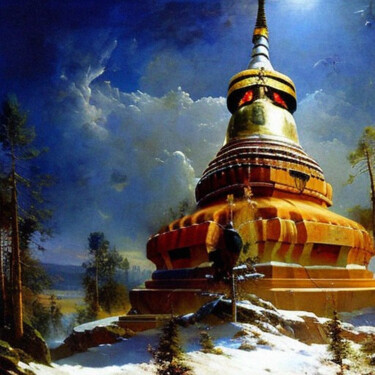 Digital Arts titled "buddhist pagoda" by Mikhail Deshuk, Original Artwork, Digital Painting