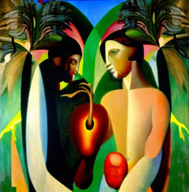 Digital Arts titled "Adam and Eve in the…" by Mikhail Deshuk, Original Artwork, Digital Painting