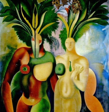 Digital Arts titled "Adam and Eve in the…" by Mikhail Deshuk, Original Artwork, Digital Painting