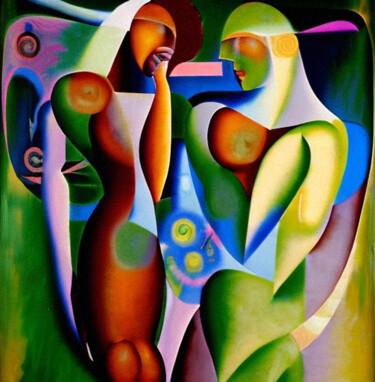 Arts numériques intitulée "Adam and Eve in the…" par Mikhail Deshuk, Œuvre d'art originale, Peinture numérique