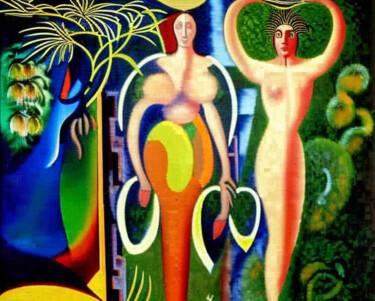 Arts numériques intitulée "Adam and Eve in the…" par Mikhail Deshuk, Œuvre d'art originale, Peinture numérique