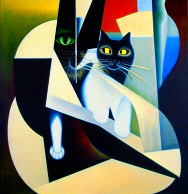 Digital Arts titled "Abstract Cats6" by Mikhail Deshuk, Original Artwork, Digital Painting