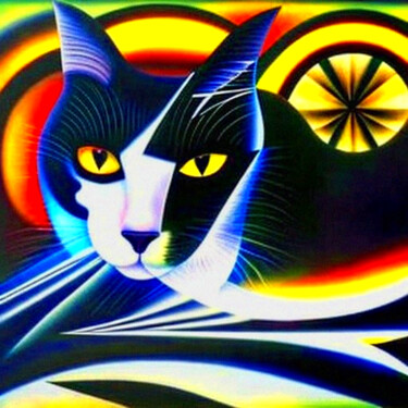 Digital Arts titled "Abstract Cats14" by Mikhail Deshuk, Original Artwork, Digital Painting