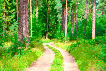 Digitale Kunst getiteld "Forest Road." door Mikhail Deshuk, Origineel Kunstwerk, Gemanipuleerde fotografie