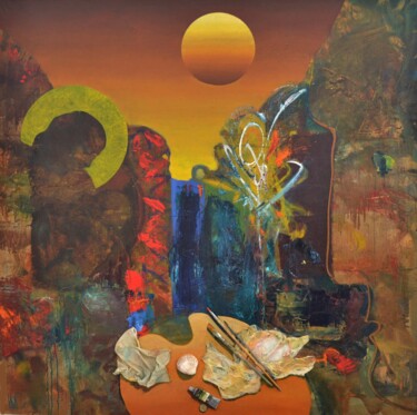 Pittura intitolato "Вечерний натюрморт" da Mikhail Mantulin, Opera d'arte originale, Olio