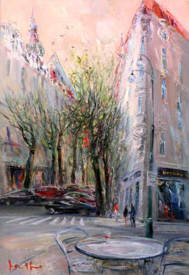 Painting titled "Parizska Street in…" by Mikhail Mikora, Original Artwork, Oil