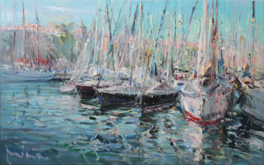Painting titled "View from Rambla de…" by Mikhail Mikora, Original Artwork, Oil