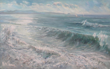 Painting titled "Windy Day at the Sea" by Mikhail Mikora, Original Artwork, Oil