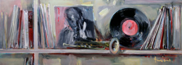 Malerei mit dem Titel "The Jazz Shelf. Vin…" von Mikhail Mikora, Original-Kunstwerk, Öl
