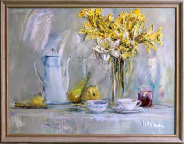 Картина под названием "Flowering Daffodil" - Mikhail Mikora, Подлинное произведение искусства, Масло