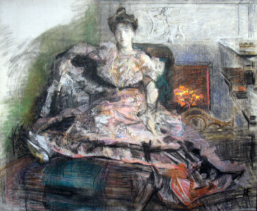 Painting titled "Après un concert" by Mikhail Vrubel, Original Artwork, Oil