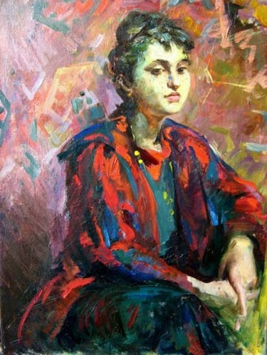 Картина под названием ""Lady in dressing g…" - Mikhail Gabunia, Подлинное произведение искусства, Масло