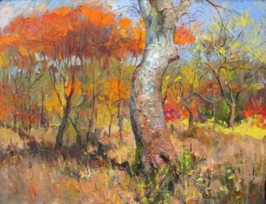 Painting titled ""Gold autumn"" by Mikhail Gabunia, Original Artwork, Oil