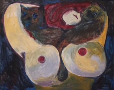 Malerei mit dem Titel "Pussicats" von Mikhey Chikov, Original-Kunstwerk, Acryl